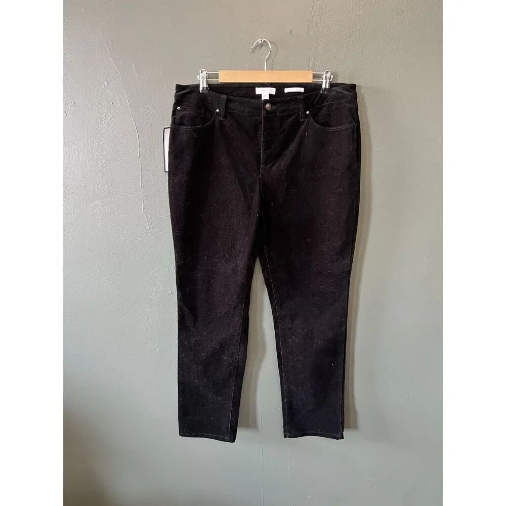 Charter Club Womens Black Velour Lexington Straigh Jeans NEW Size 16P
